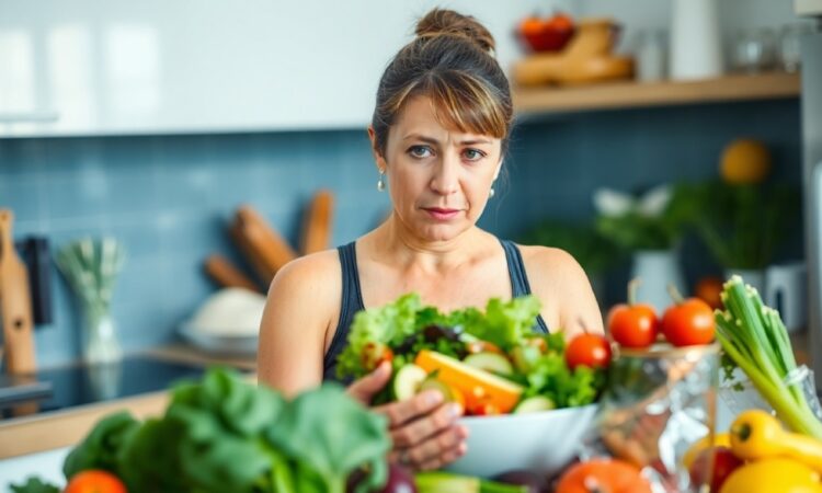 Kobieta po 40-tce w kuchni z warzywami