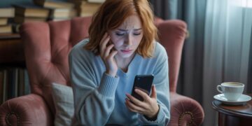 Kobieta patrząca na smartfon, grafika dla artykułu jak manifestować żeby ktoś do mnie napisał